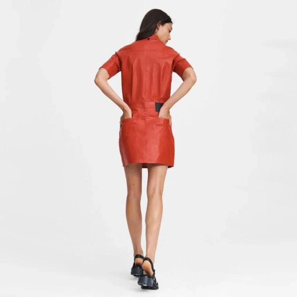 NWT Rag & Bone red leather mini dress, Size S - Picture 2 of 4